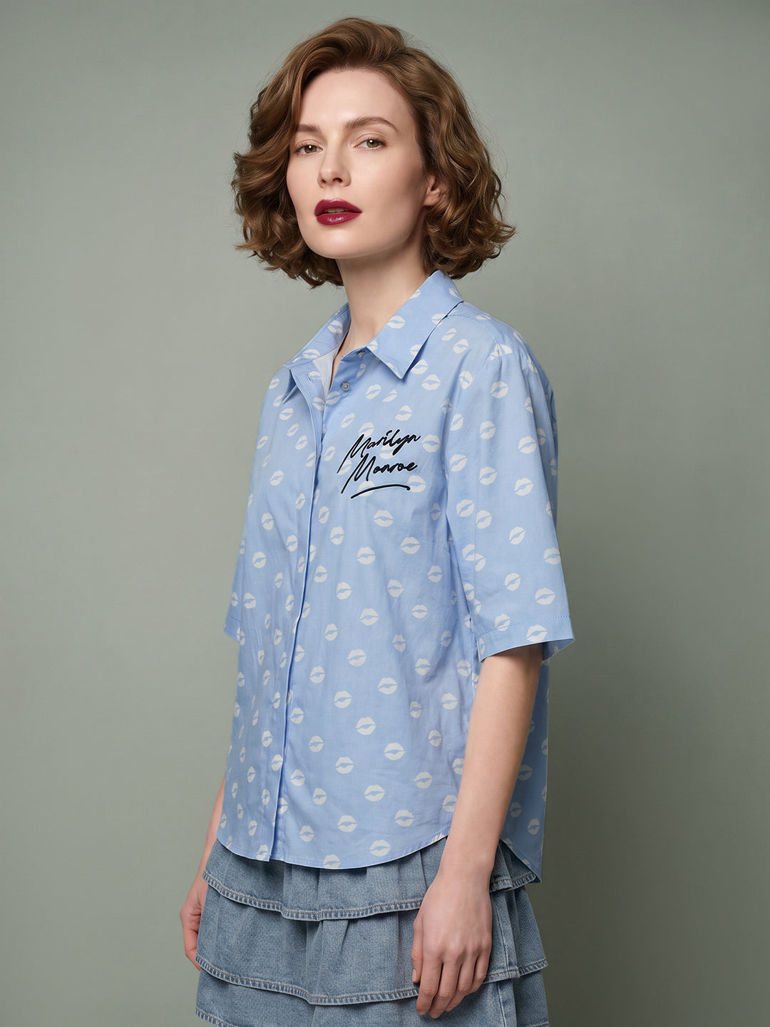 VERO MODA X Marilyn Monroe Blue Printed Shirt