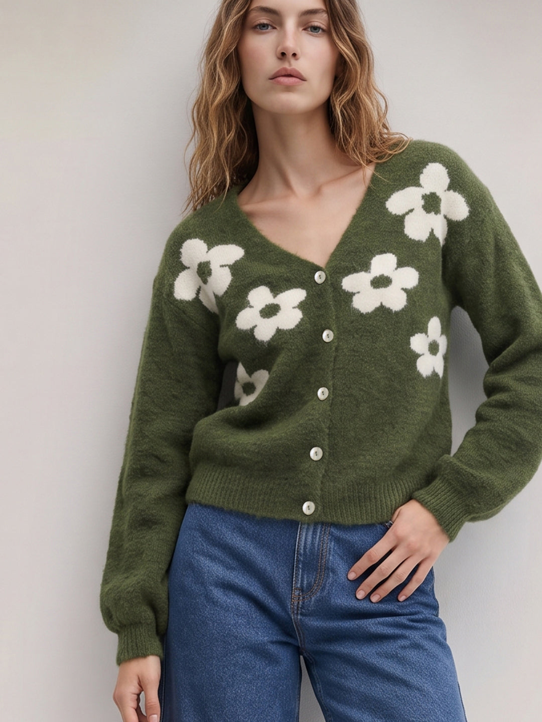 Green Floral Cardigan