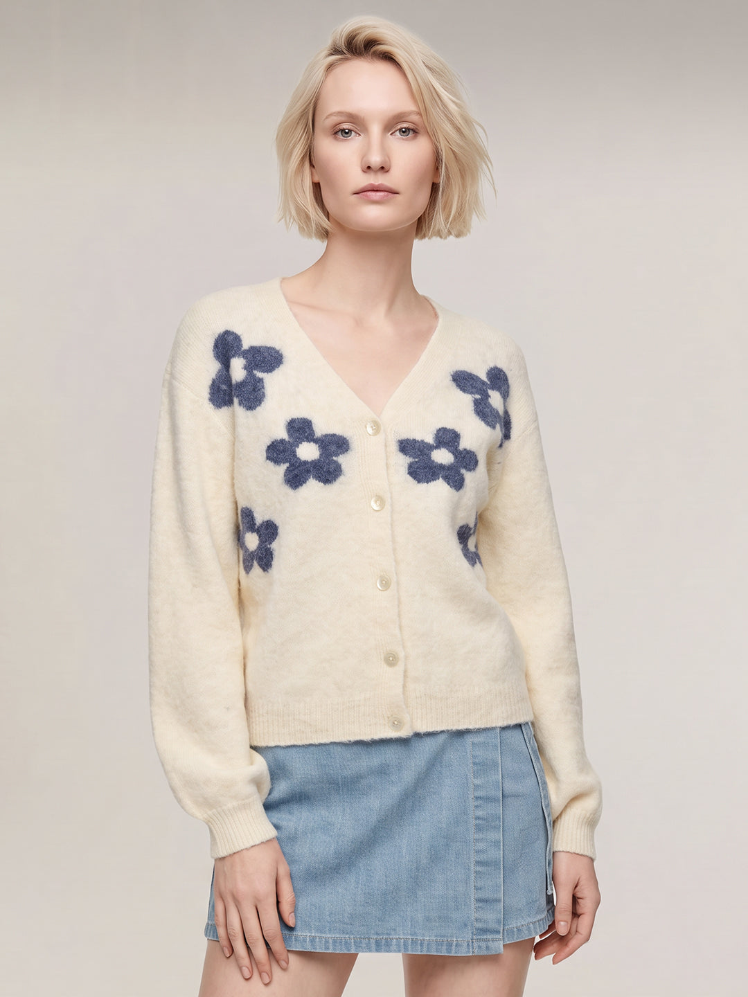 Off White Floral Cardigan