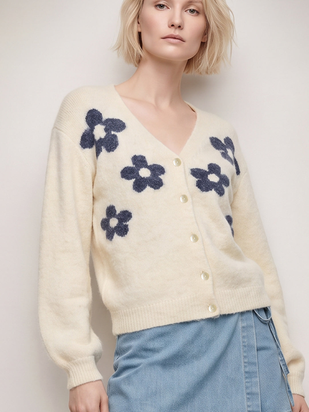 Off White Floral Cardigan
