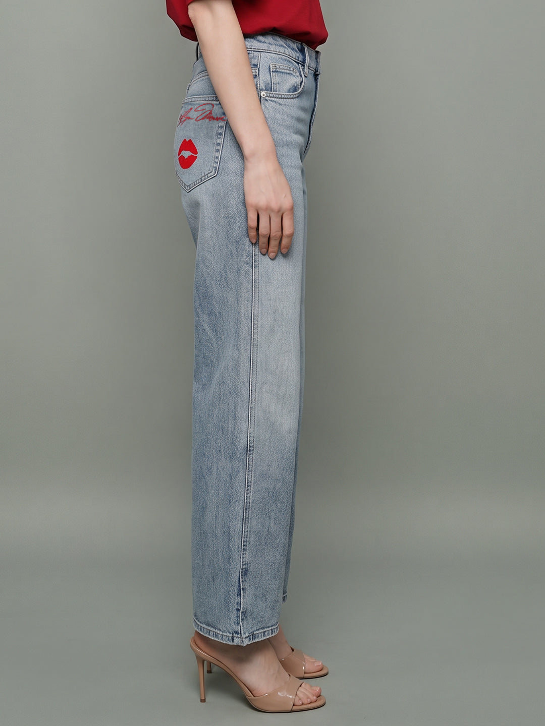 Mid Blue Faded Wide Leg Jeans
