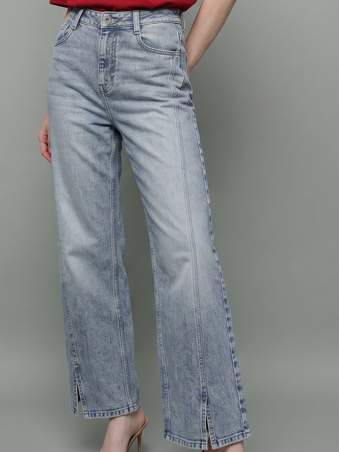 Mid Blue Faded Wide Leg Jeans