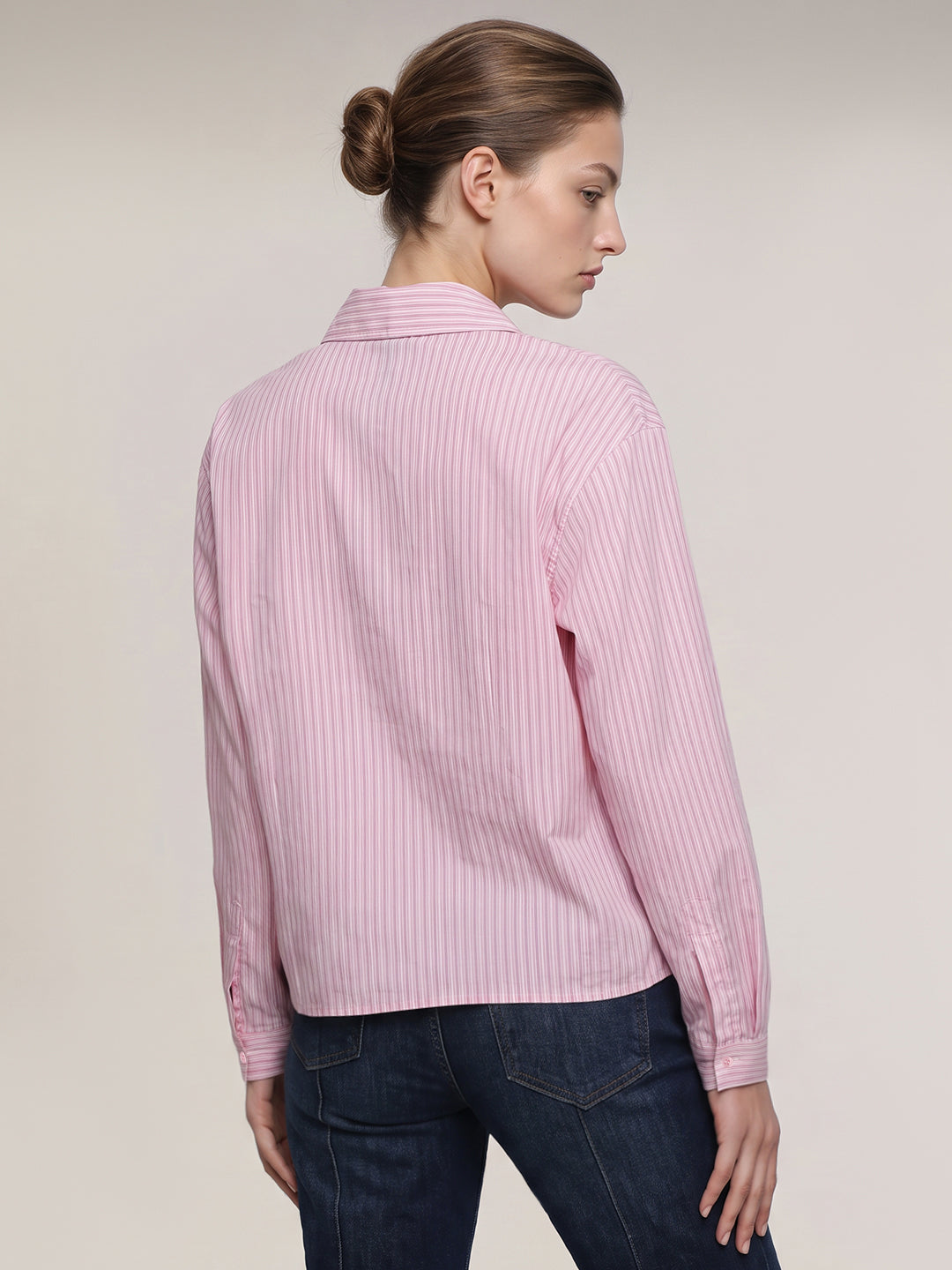 Pink Bow Detail Striped Shirt