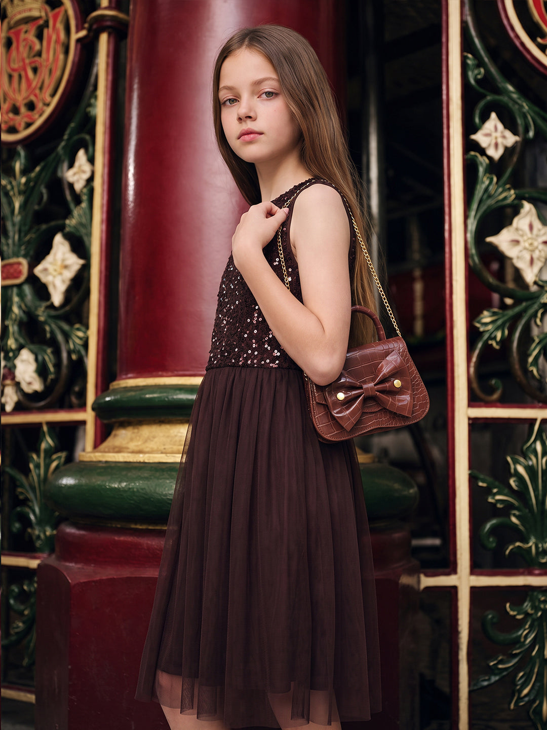 GIRLS Red Embellished Mesh Dress