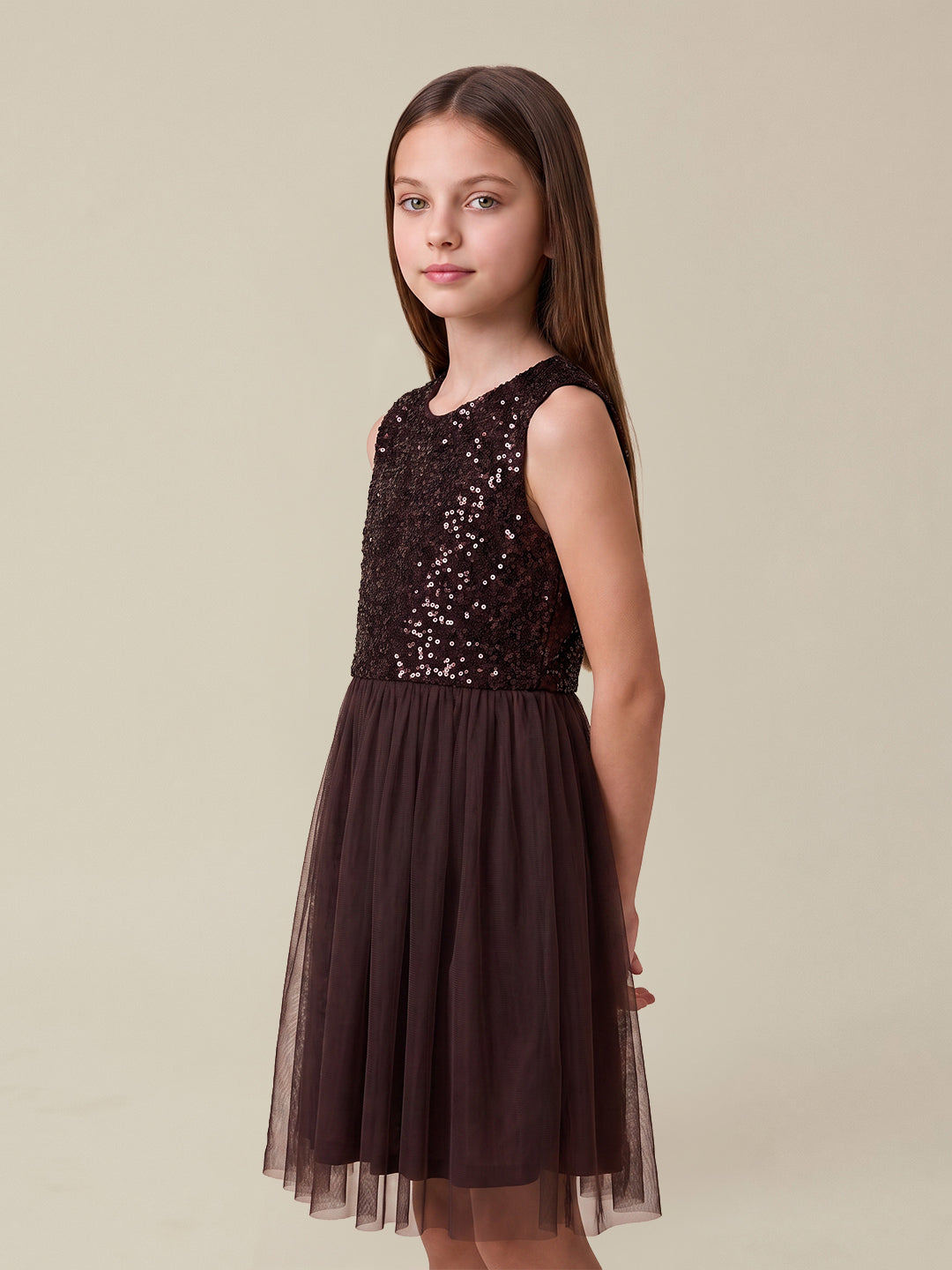 GIRLS Red Embellished Mesh Dress