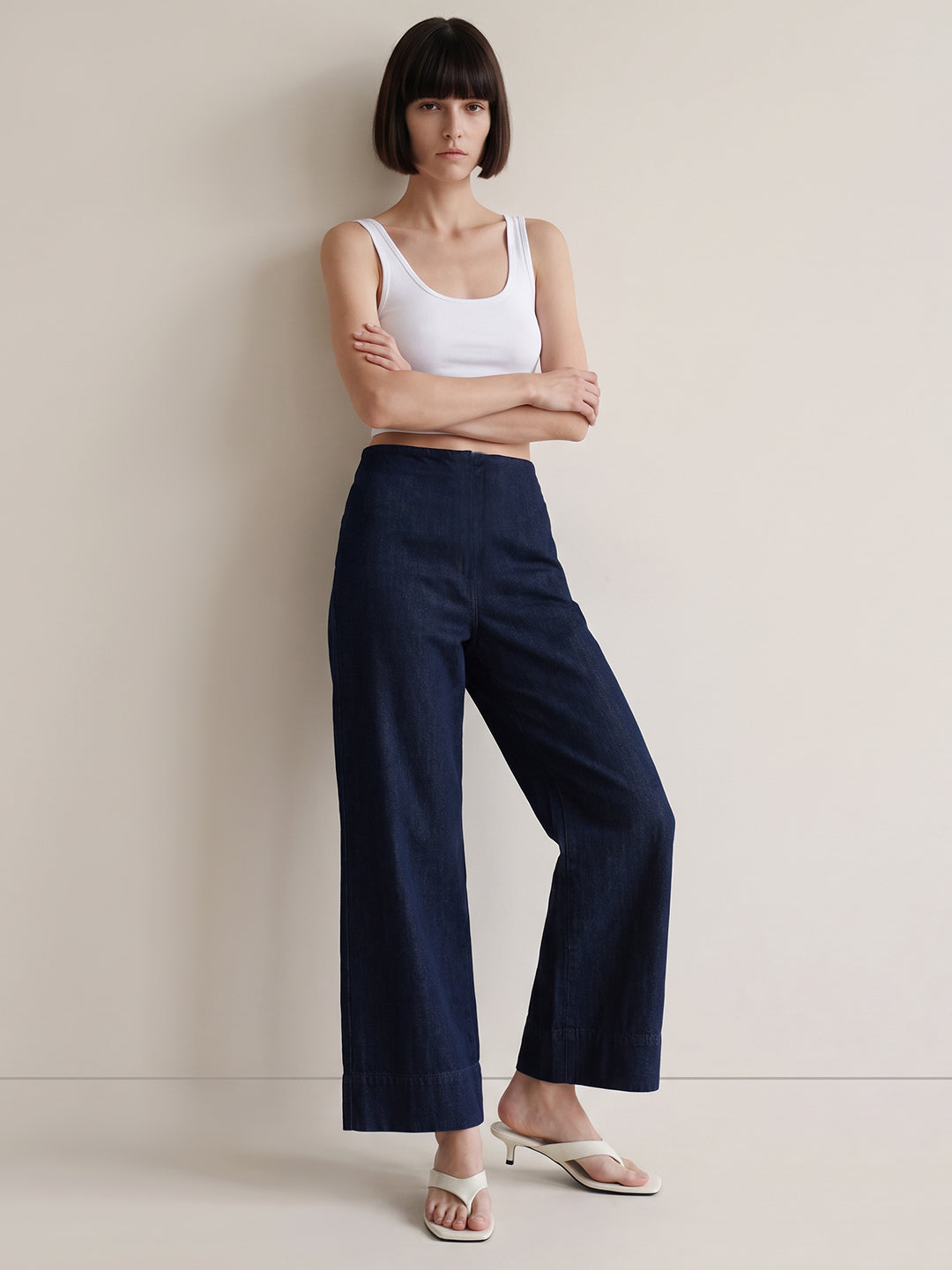 Dark Blue Wash Wide Leg Jeans