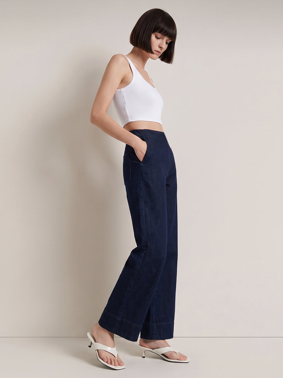 Dark Blue Wash Wide Leg Jeans