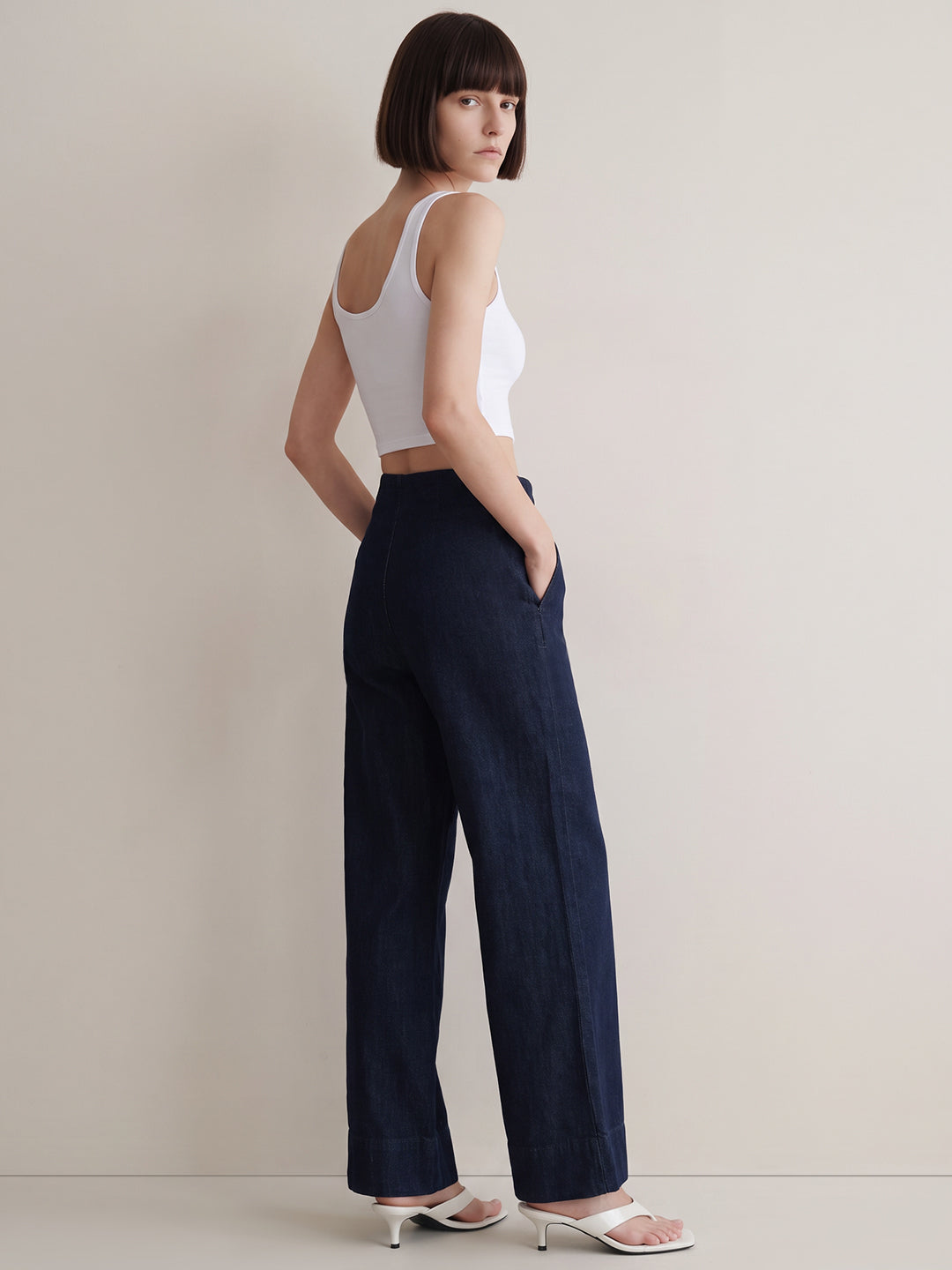 Dark Blue Wash Wide Leg Jeans