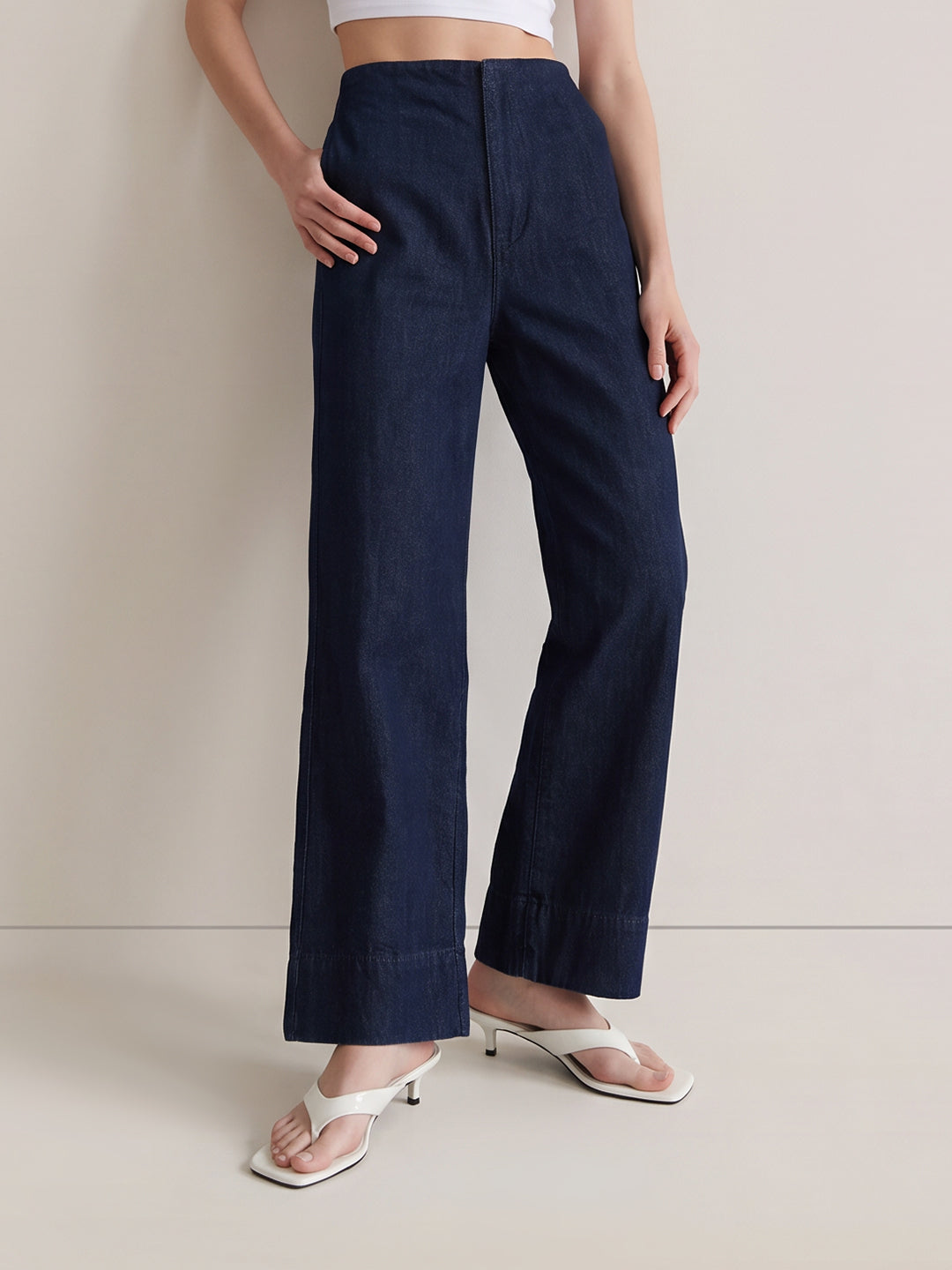 Dark Blue Wash Wide Leg Jeans