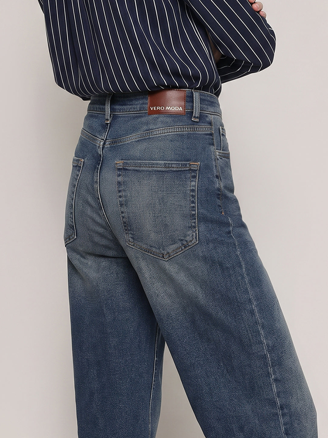 Mid Blue High Rise Wide Leg Jeans