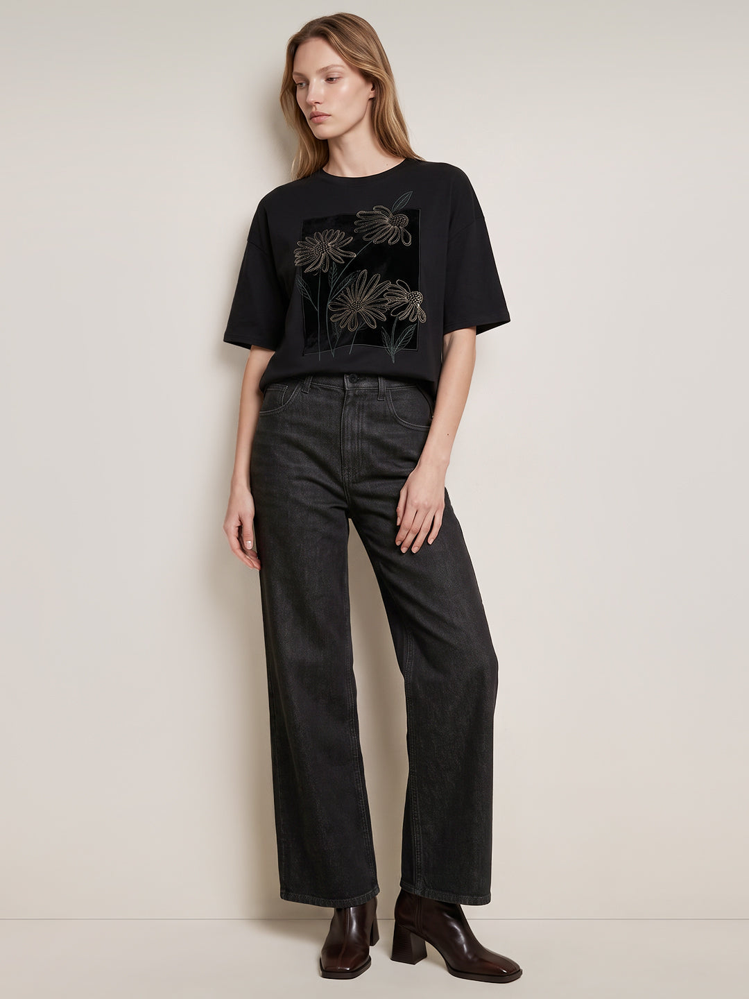Black Wash Wide Leg Jeans