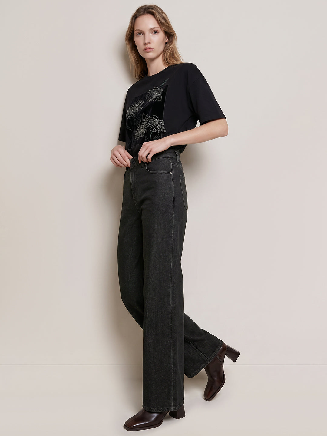 Black Wash Wide Leg Jeans