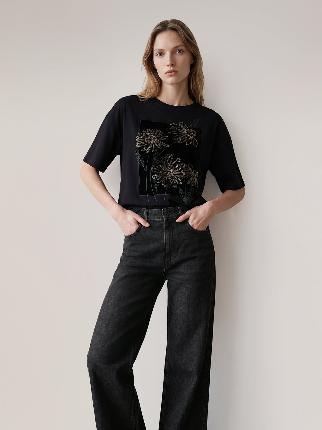 Black Wash Wide Leg Jeans