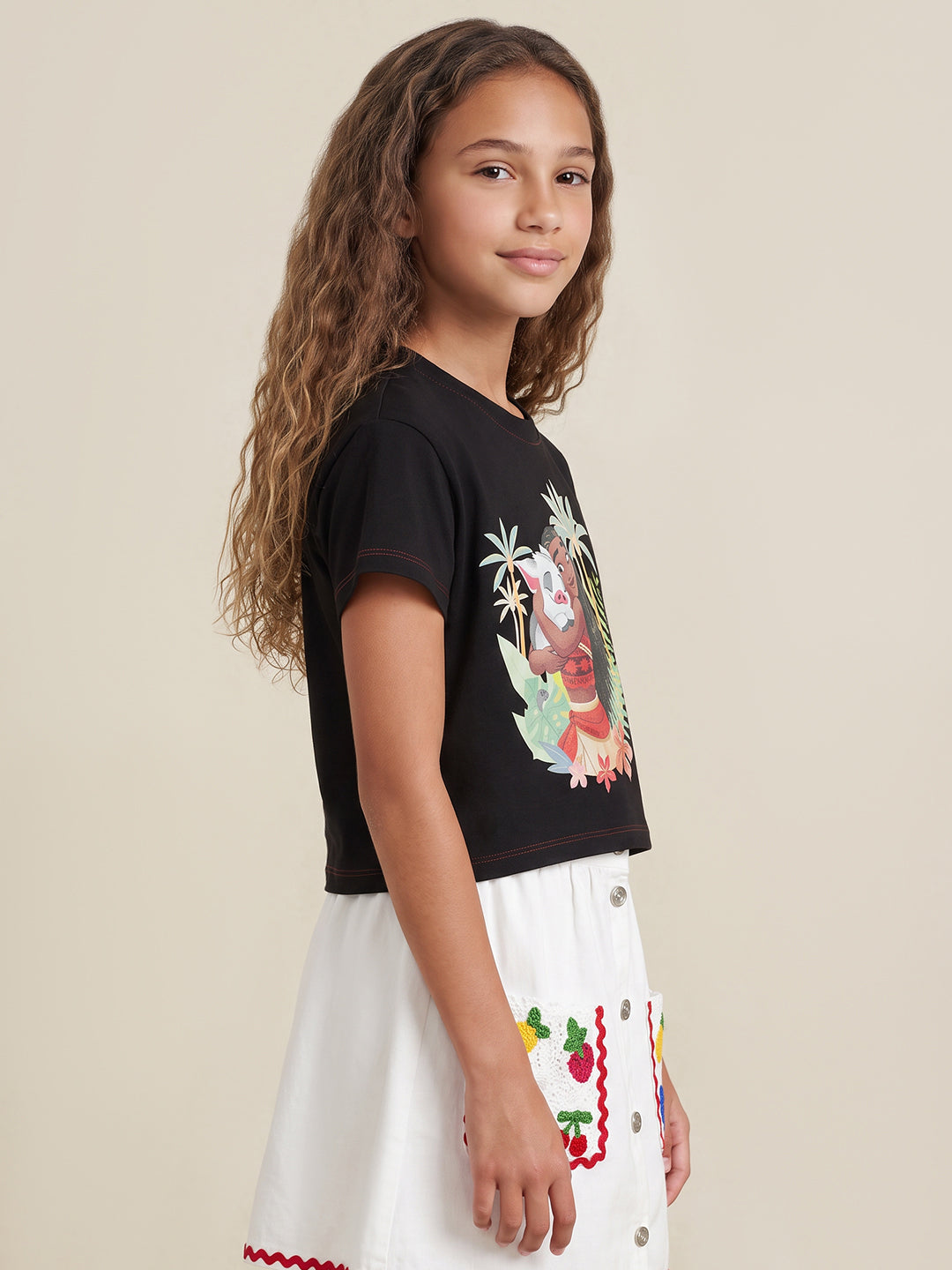 Girls Moana Print Cotton T-Shirt