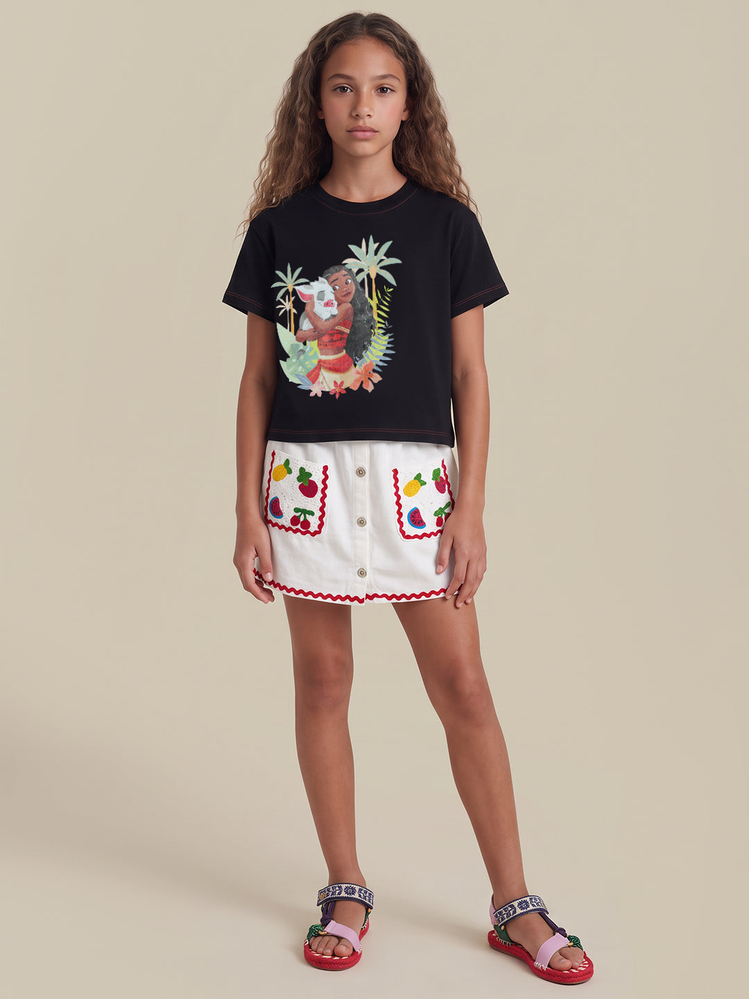 Girls Moana Print Cotton T-Shirt