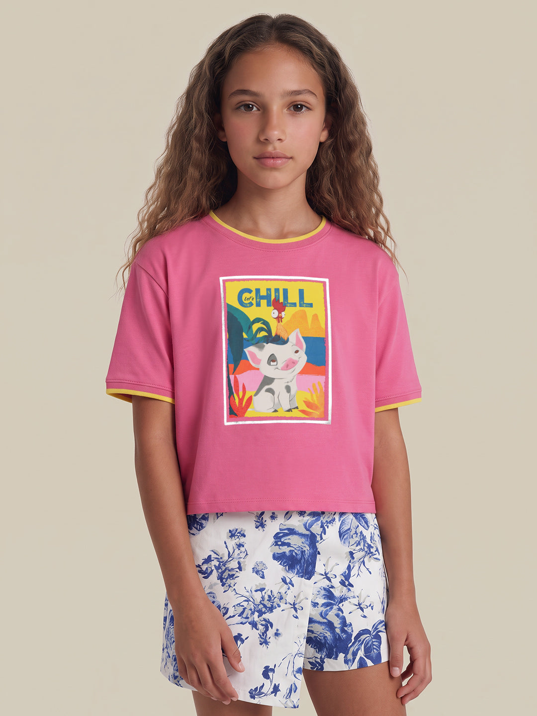 Girls Pink Printed T-shirt