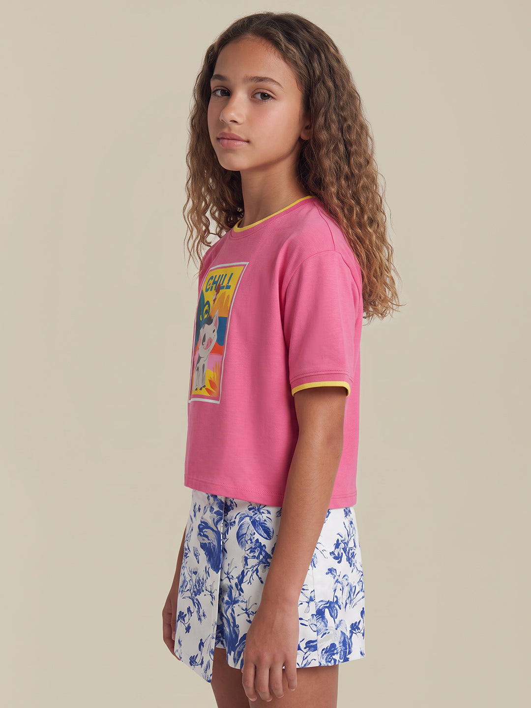 Girls Pink Printed T-shirt