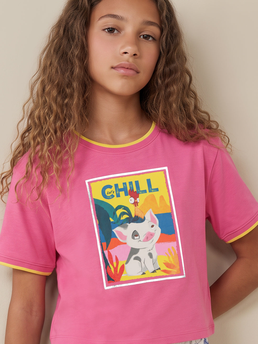 Girls Pink Printed T-shirt