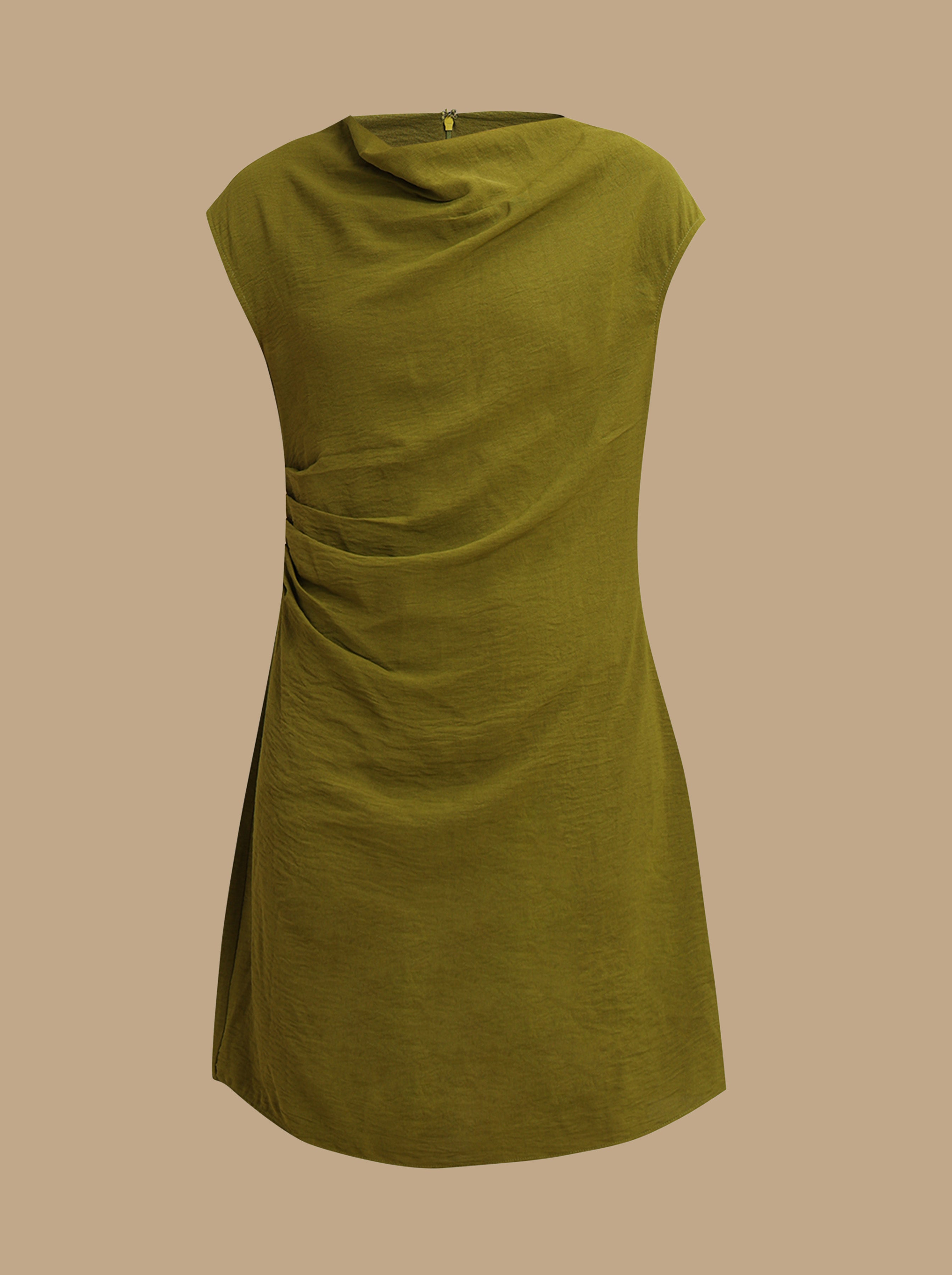 Olive Boat Neck Draped Dress