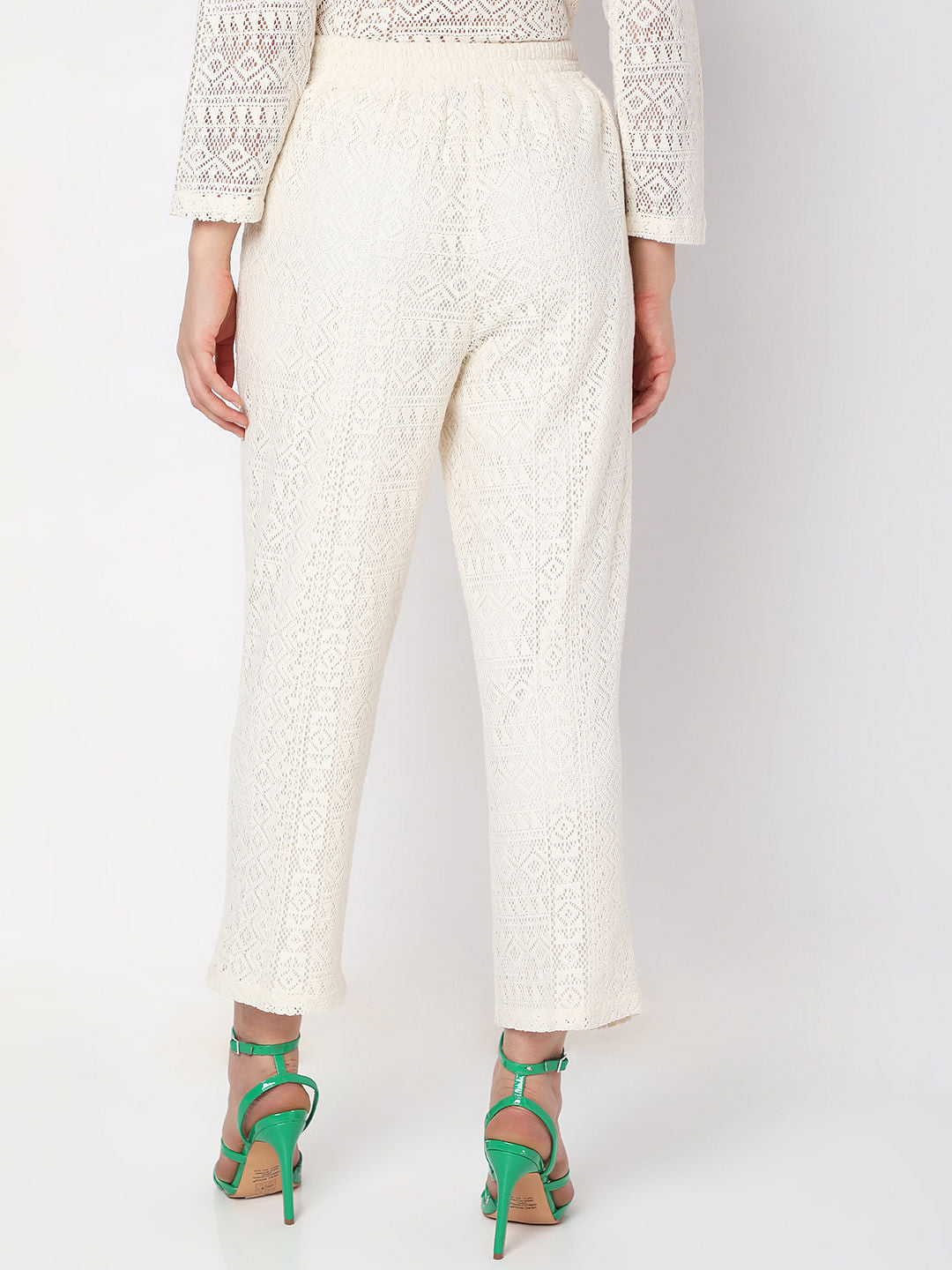 White High Rise Lace Straight Fit Co-Ord Set Pants