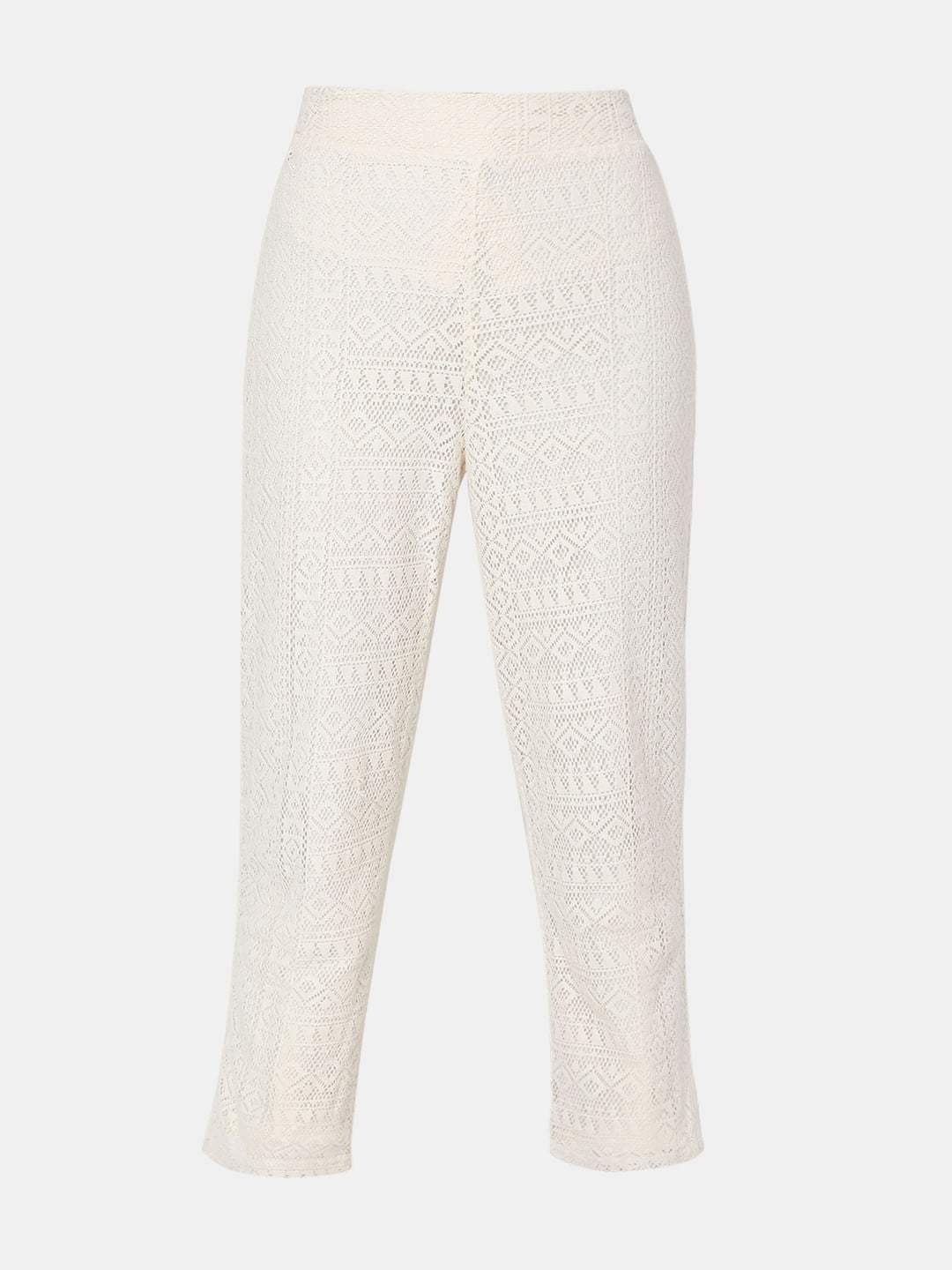 White High Rise Lace Straight Fit Co-Ord Set Pants