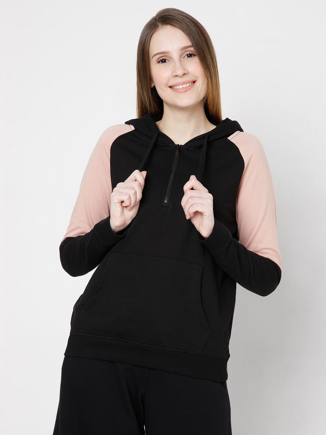 Black Colourblocked Hooded Sweatshirt
