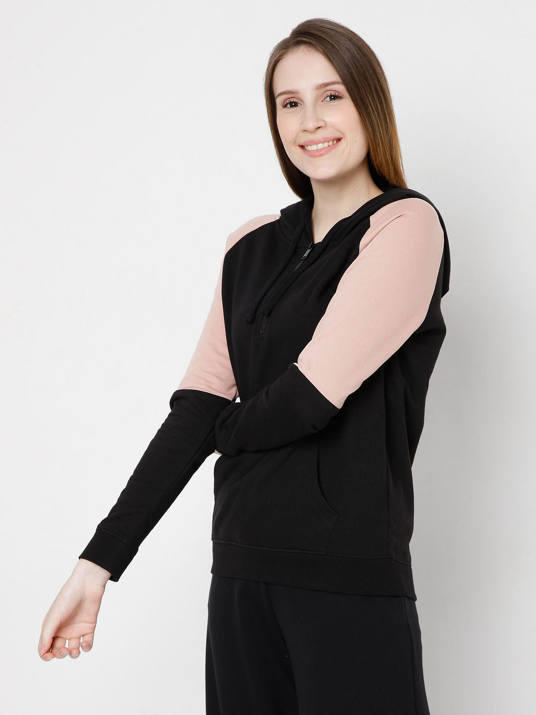 Black Colourblocked Hooded Sweatshirt