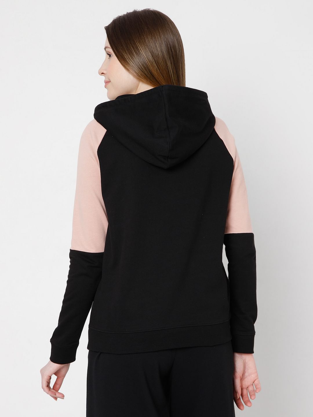 Black Colourblocked Hooded Sweatshirt
