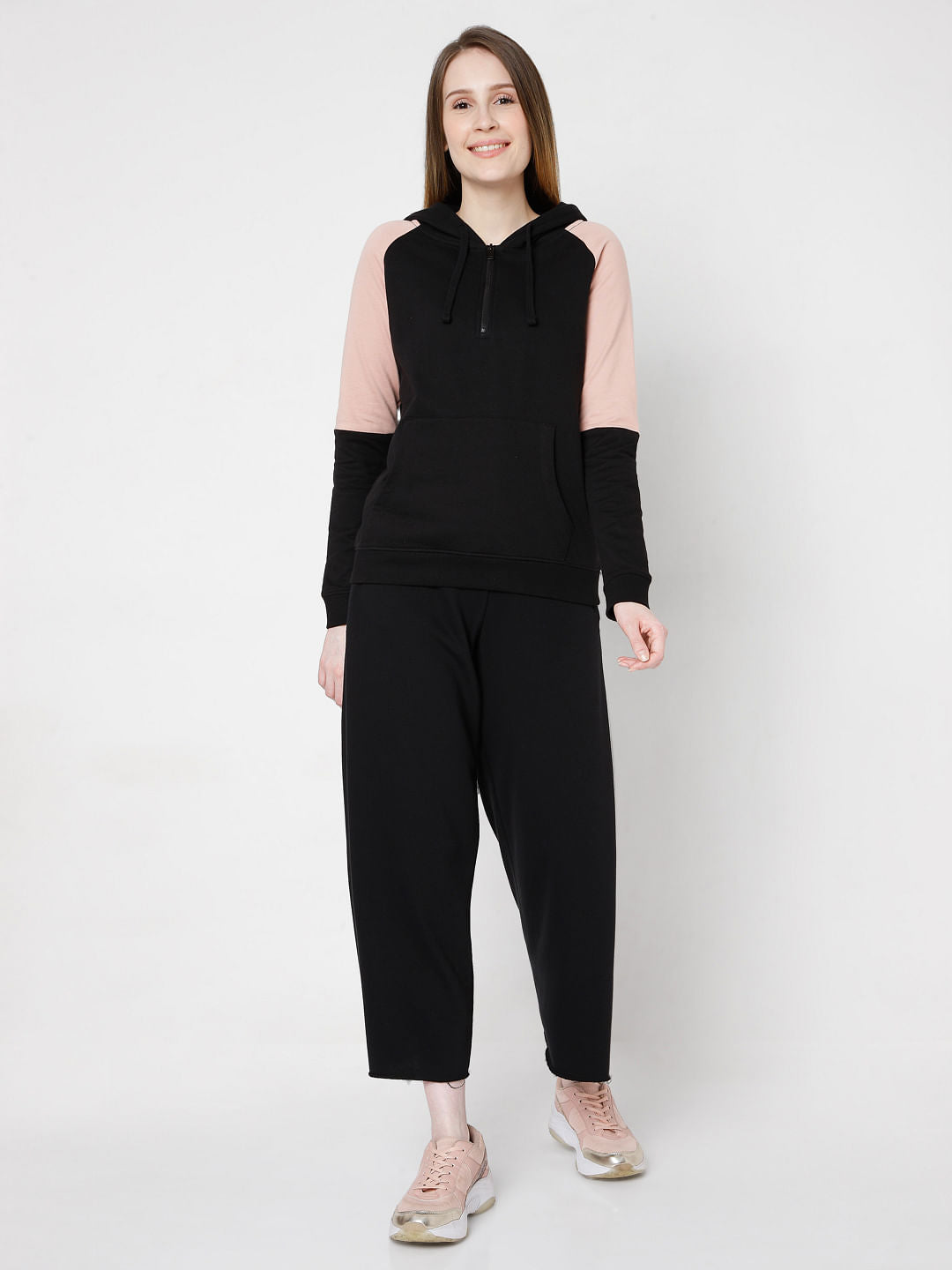 Black Colourblocked Hooded Sweatshirt