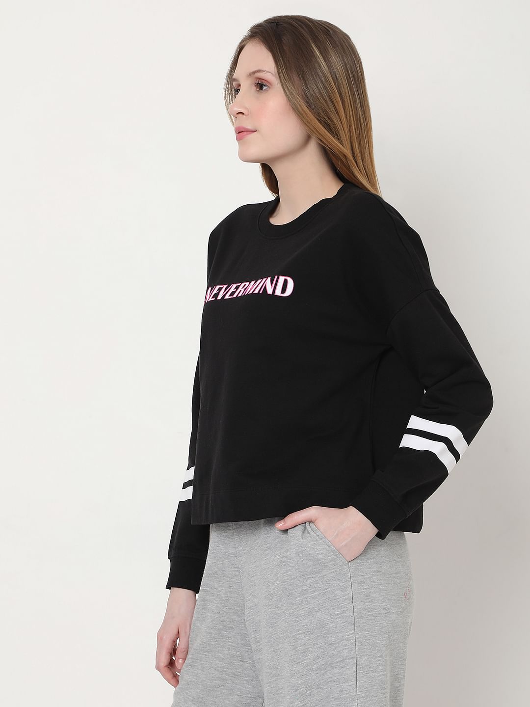 Black Text Print Sweatshirt