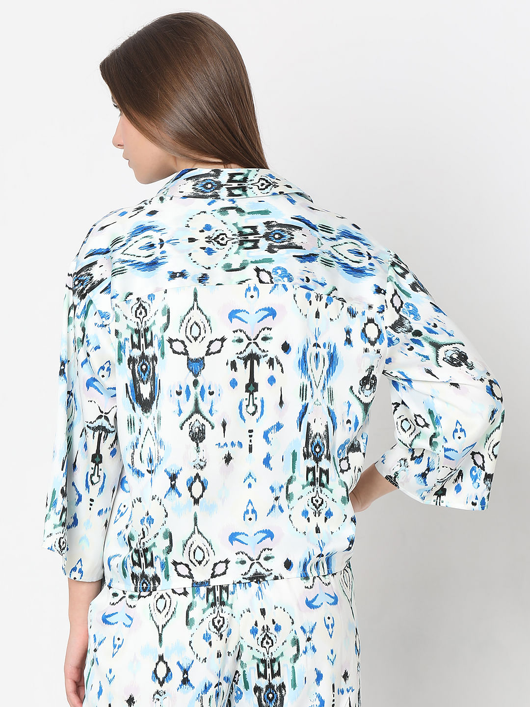 White Abstract Print Co-Ord Set Shirt