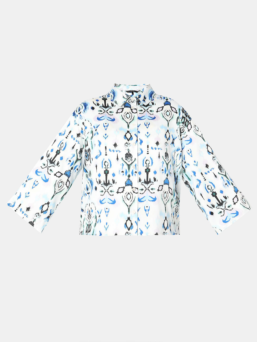 White Abstract Print Co-Ord Set Shirt