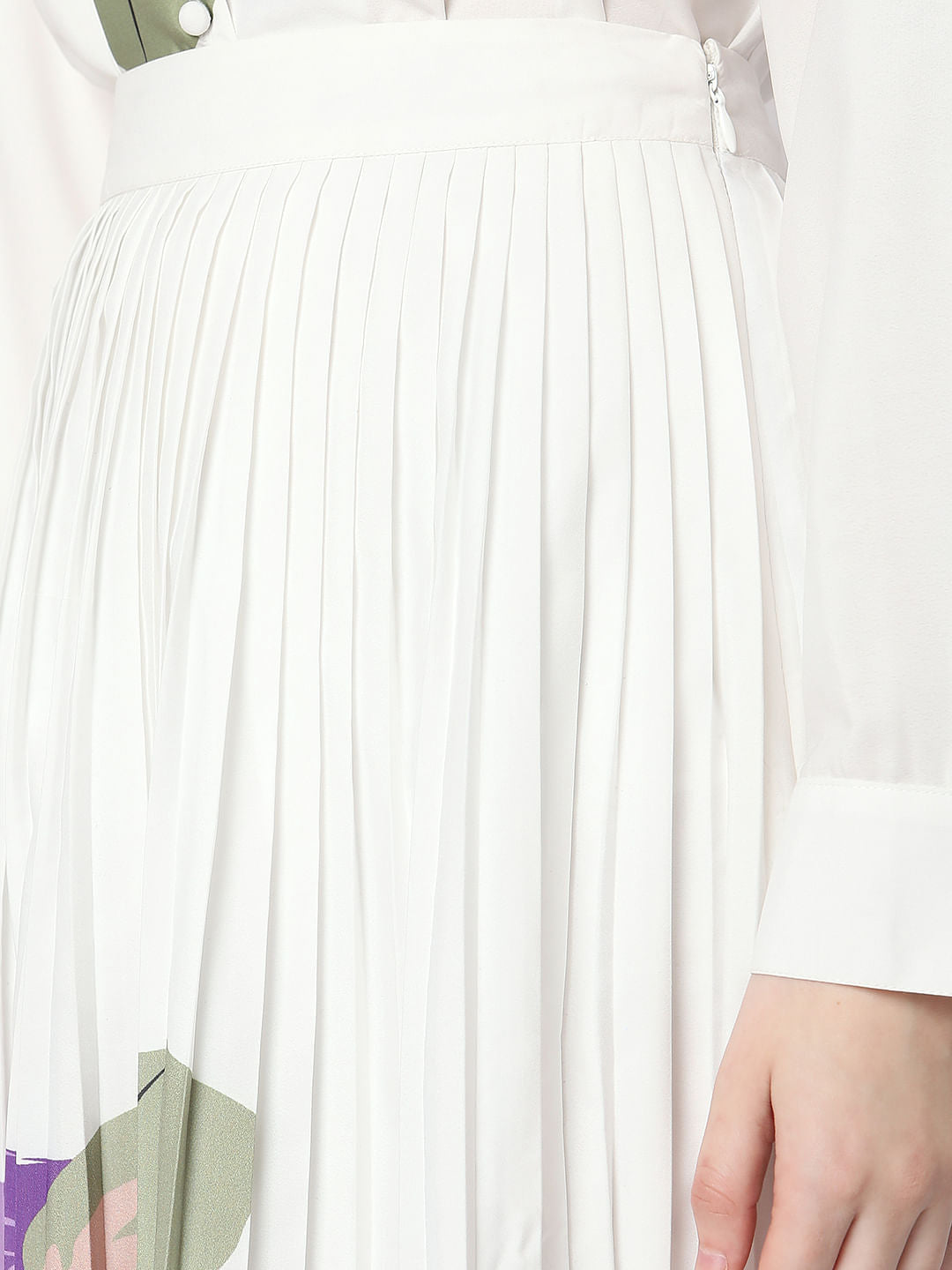 White Floral Pleated Midi Co-Ord Set Skirt