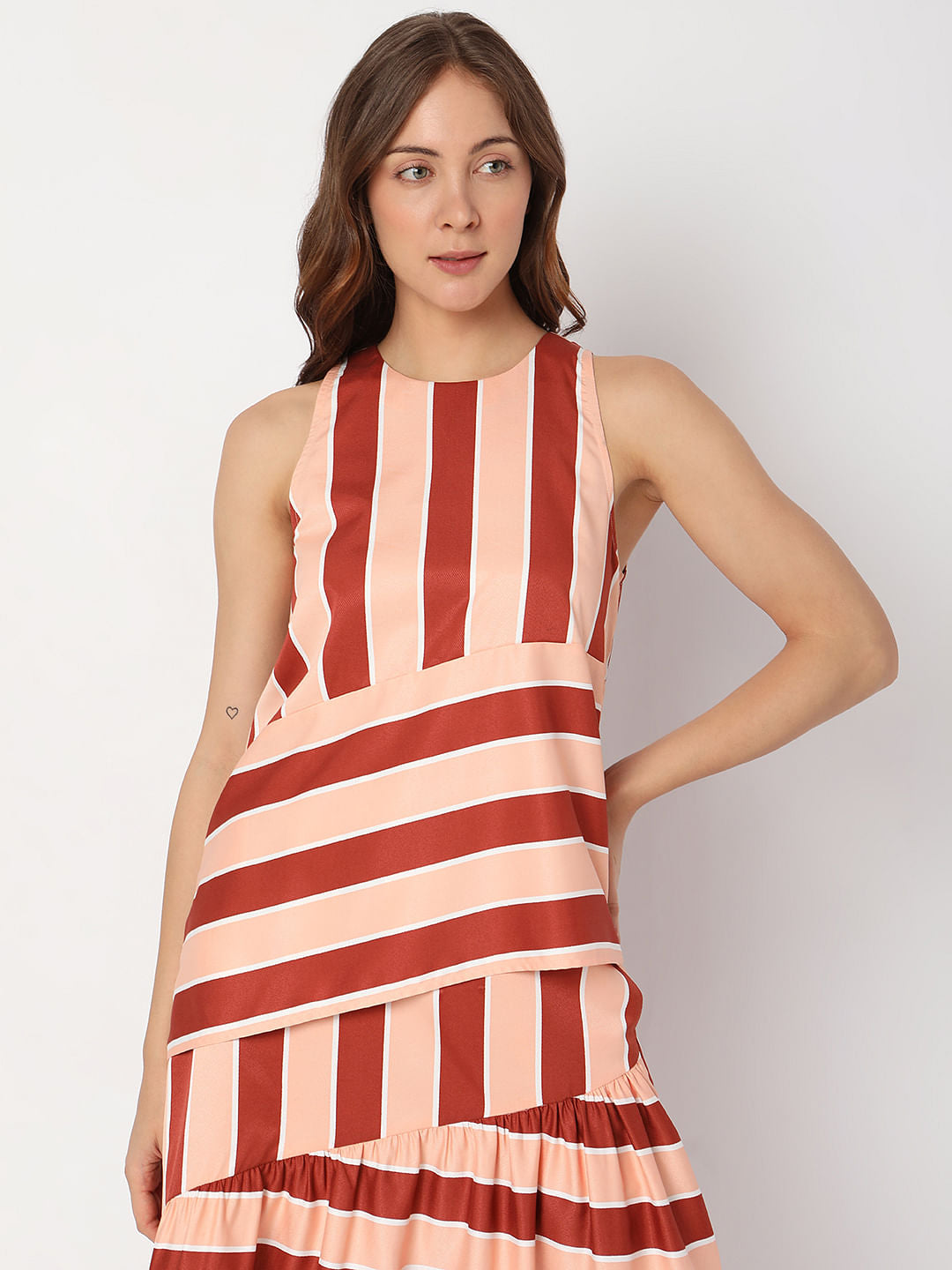 Peach Striped Co-Ord Top