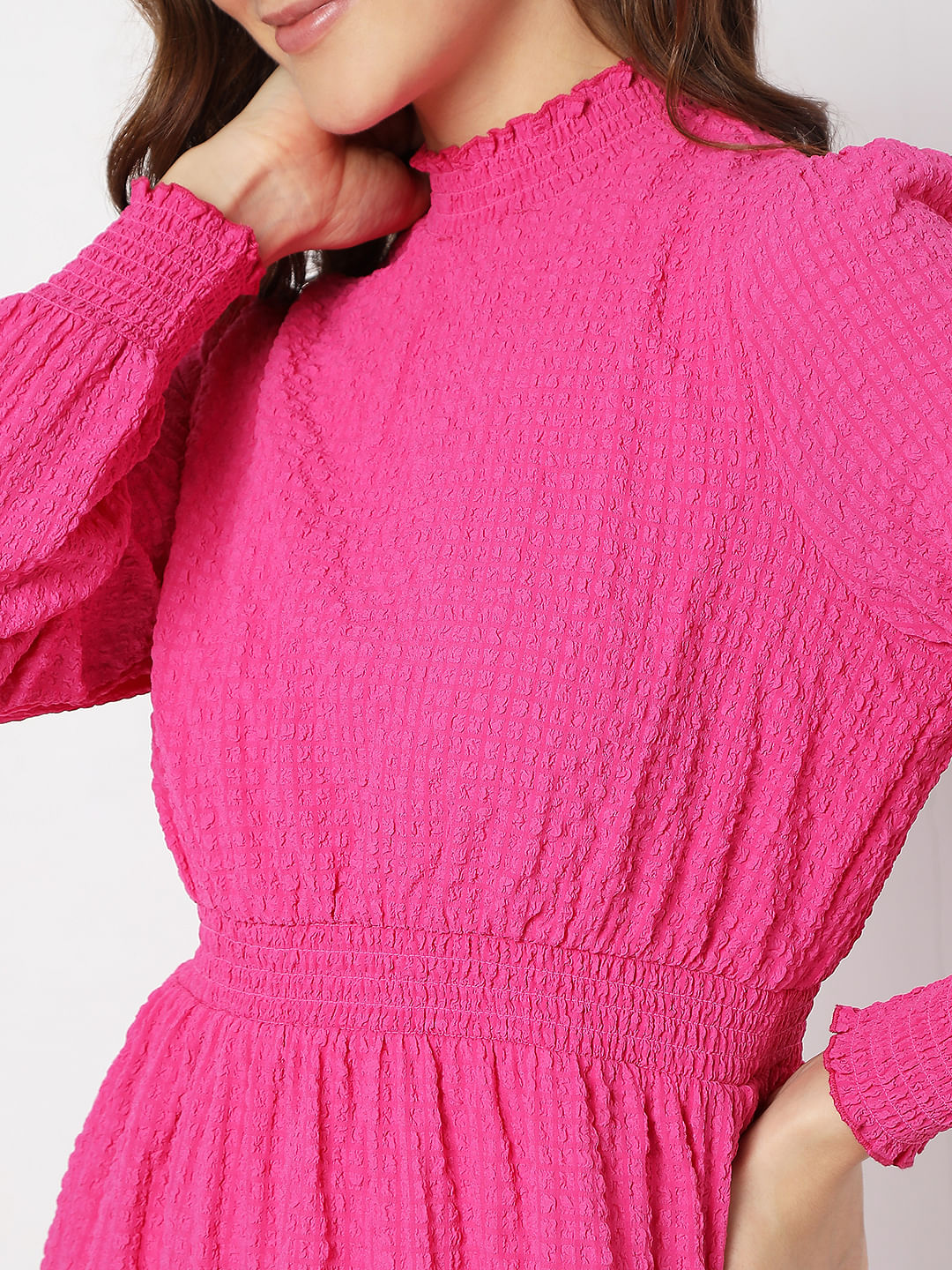 Bold Pink High Neck Mini Dress