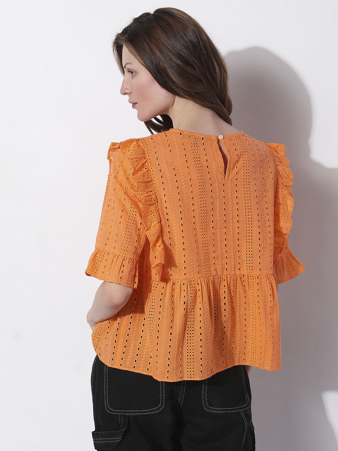 Orange Schiffli Ruffle Top
