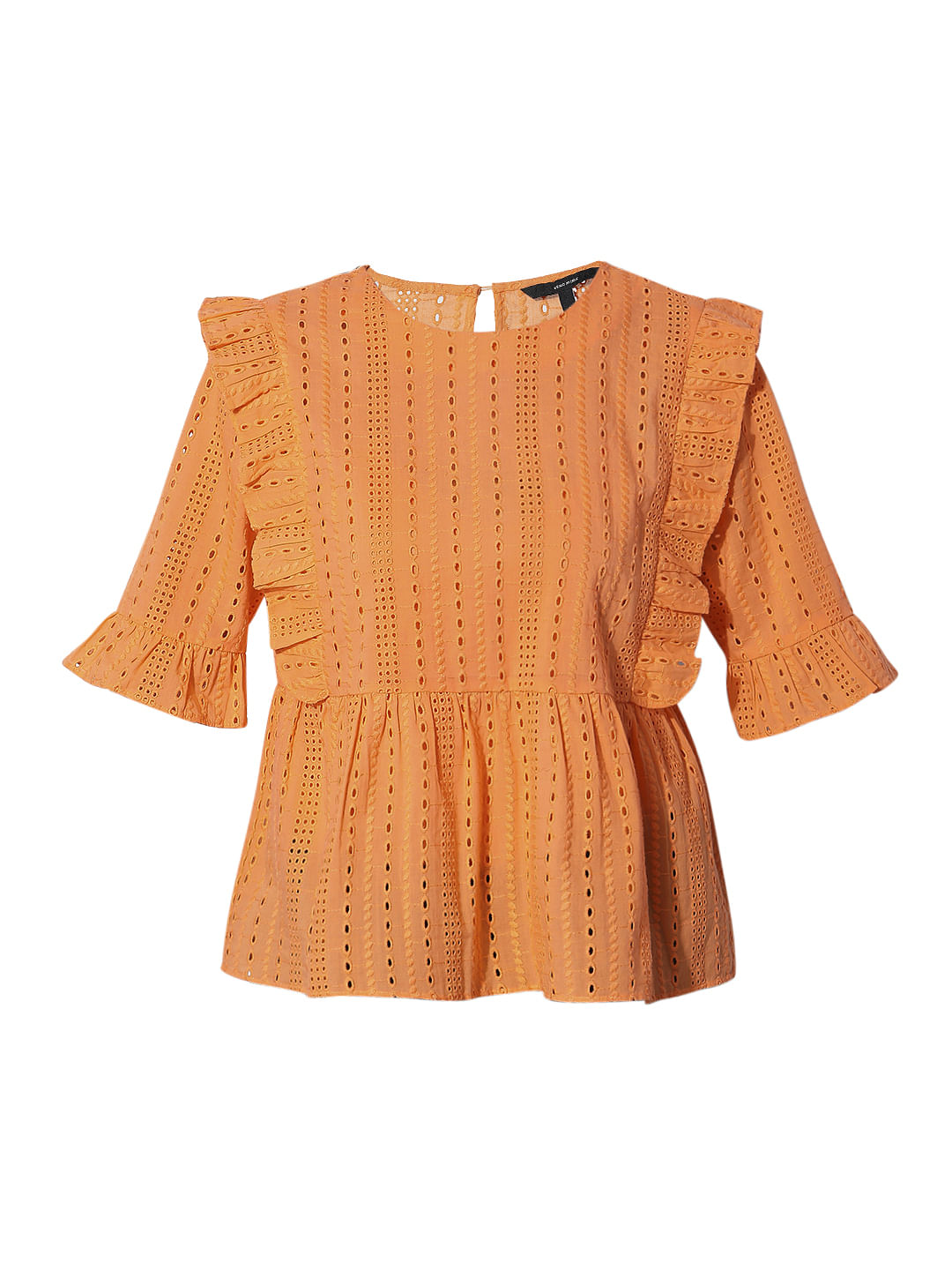 Orange Schiffli Ruffle Top