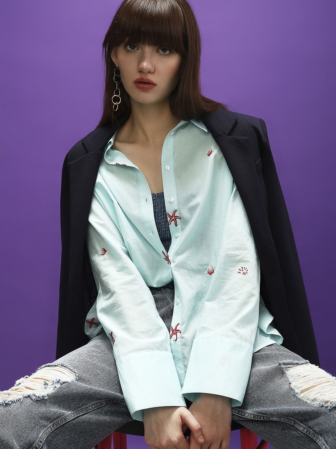 Blue Sea Shell Print Shirt