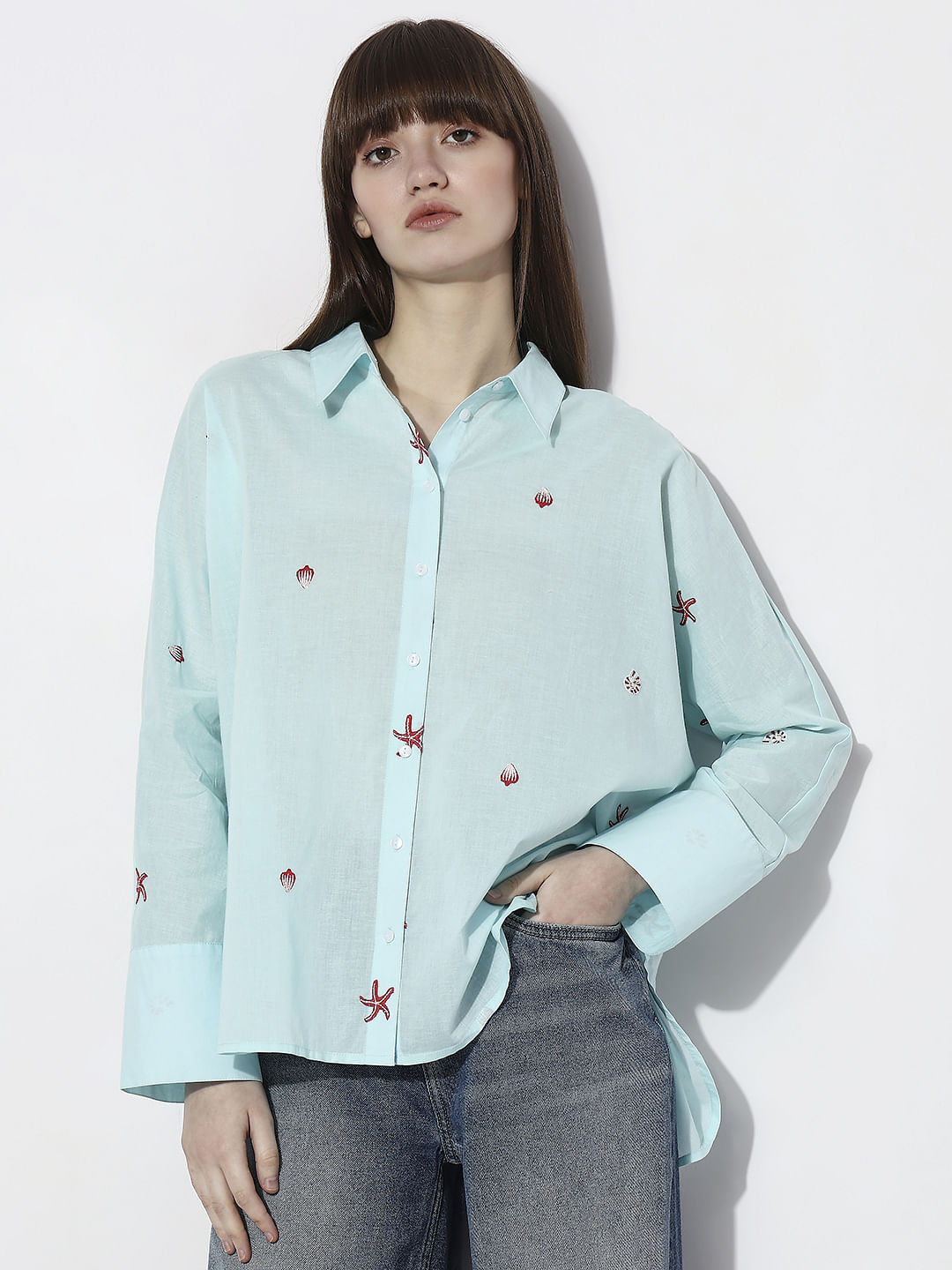 Blue Sea Shell Print Shirt