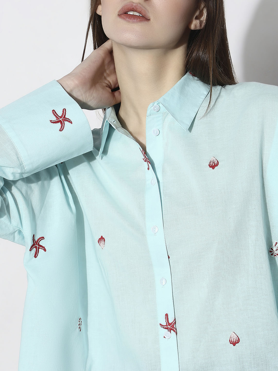 Blue Sea Shell Print Shirt