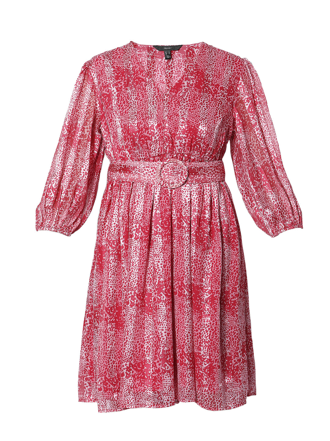 Red Printed Pleated Dress