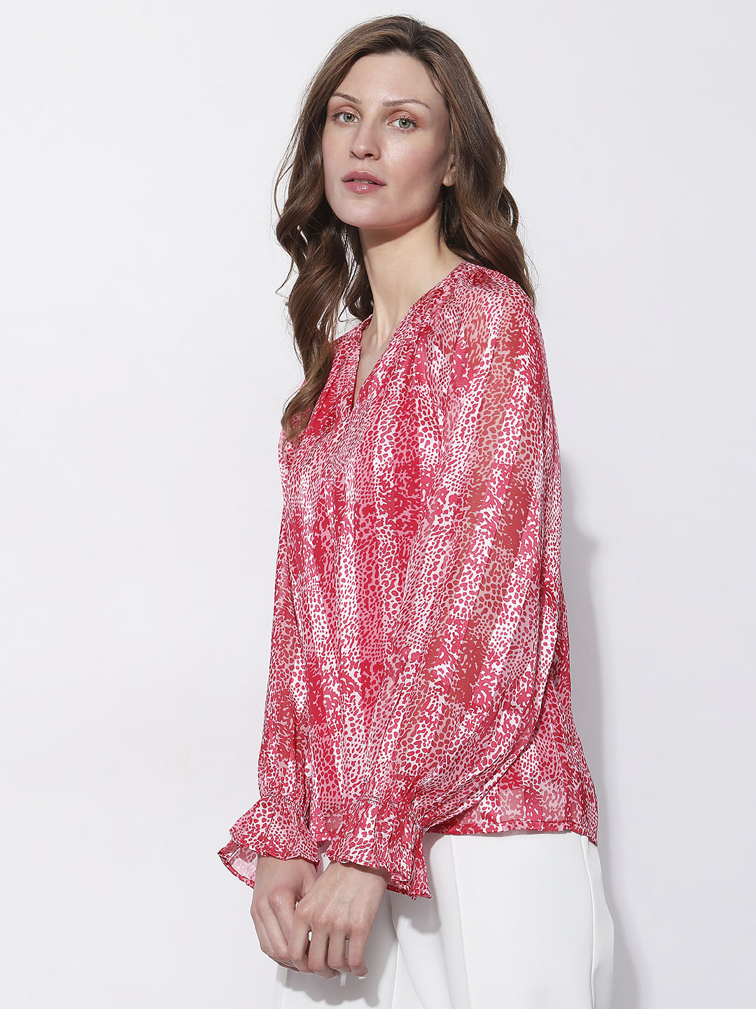 Red Printed Pleated Top