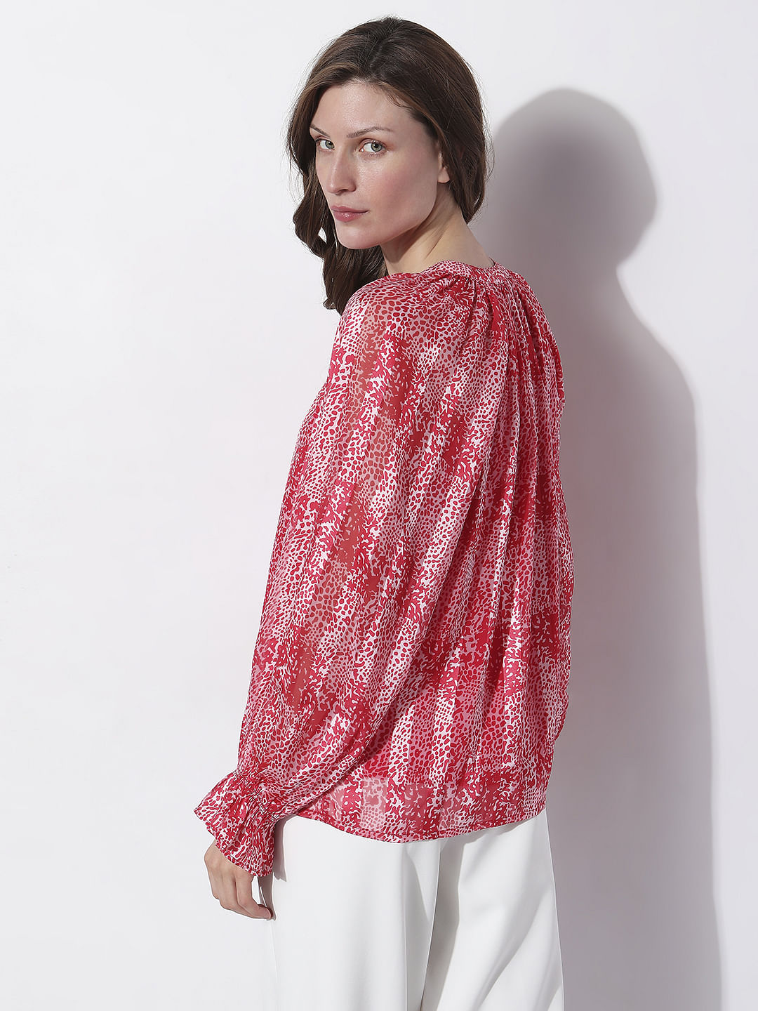 Red Printed Pleated Top