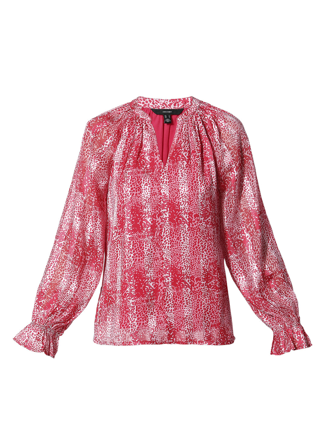 Red Printed Pleated Top