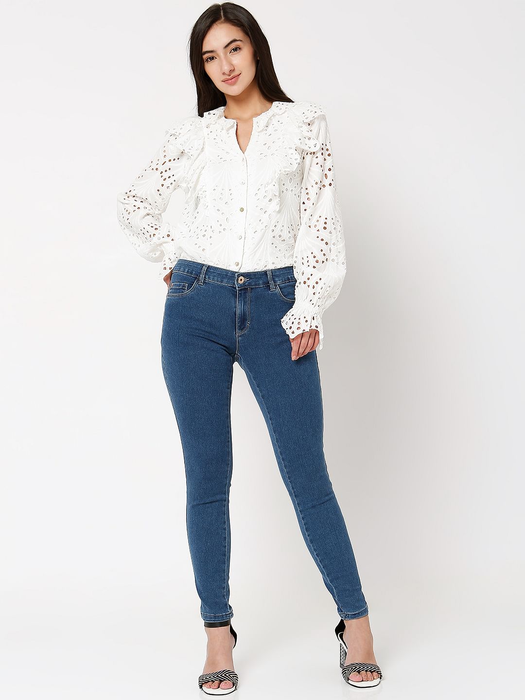 Blue Mid Rise Wendy Skinny Jeans