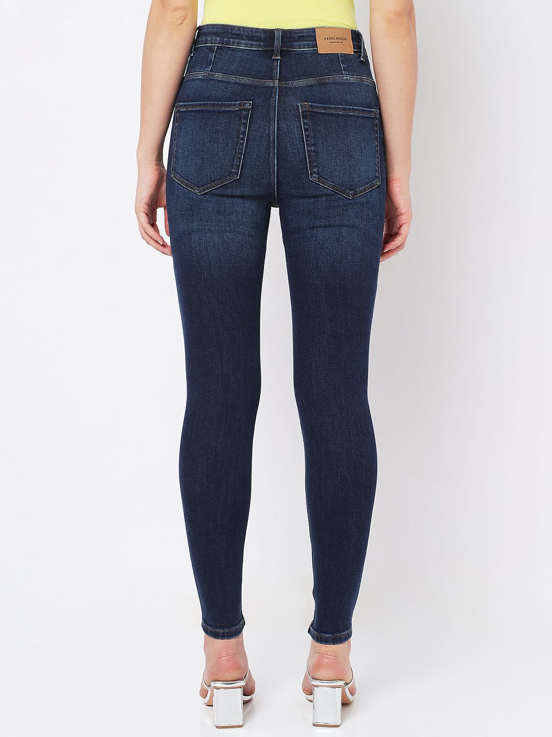 Dark Blue High Rise Buttoned Wendy Skinny Jeans