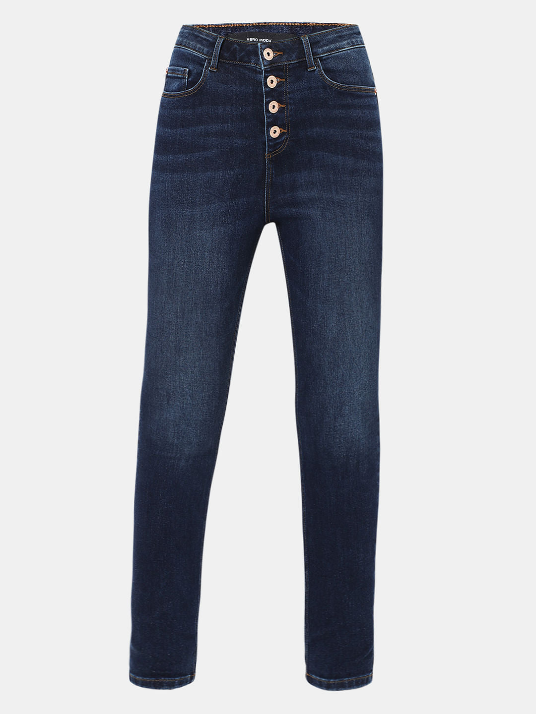 Dark Blue High Rise Buttoned Wendy Skinny Jeans