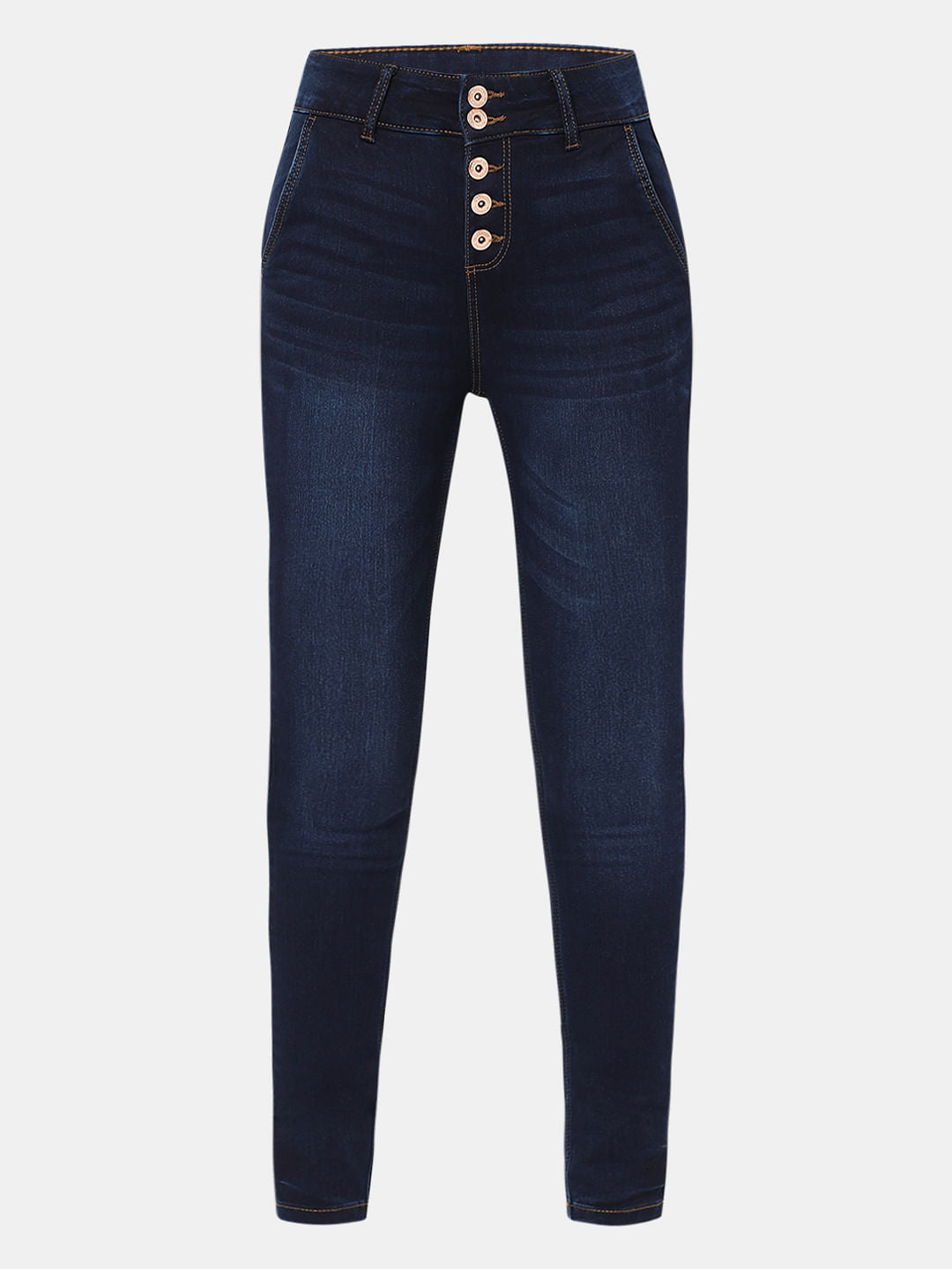 Dark Blue High Rise Buttoned Wendy Skinny Jeans