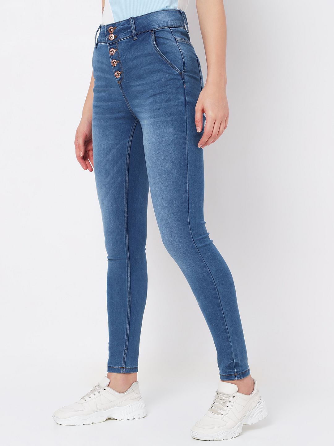 Blue High Rise Buttoned Wendy Skinny Jeans