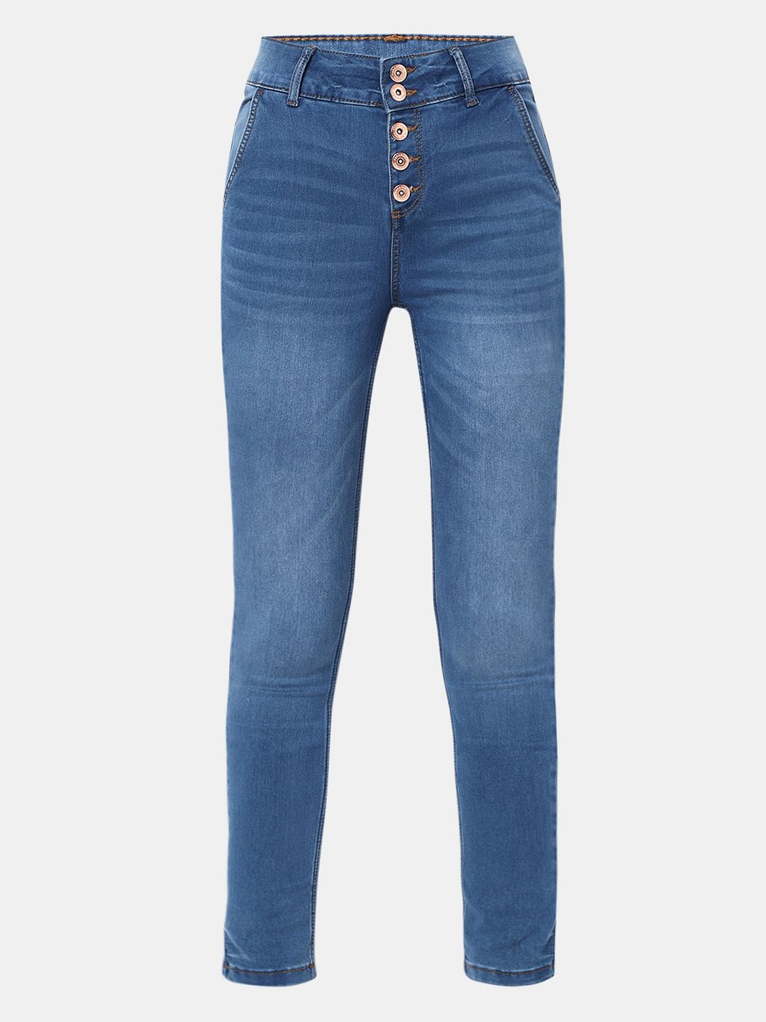 Blue High Rise Buttoned Wendy Skinny Jeans